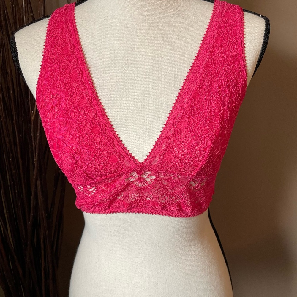 Lace Plunge Bralette - Pink